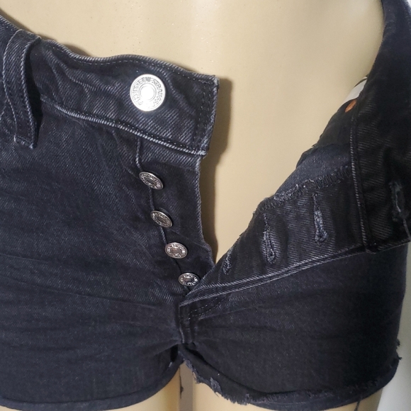 Levi Strauss Shorts Womens Button Fly Black Raw Hem Grunge High Rise Sz 28 - Picture 6 of 11